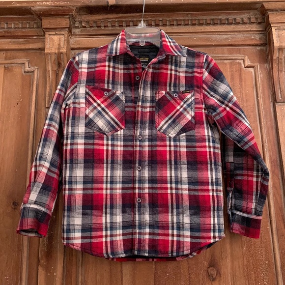 Volcom Boys Workwear Plaid Quilted Lined Shacket Red/ Blue Size Small - Picture 2 of 16